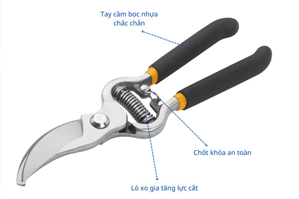 Khóa an toàn giúp bảo vệ lưỡi kéo và an toàn khi cất giữ Khóa an toàn giúp bảo vệ lưỡi kéo và an toàn khi cất giữ